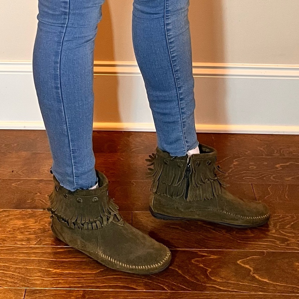 Olive Minnetonka Booties
